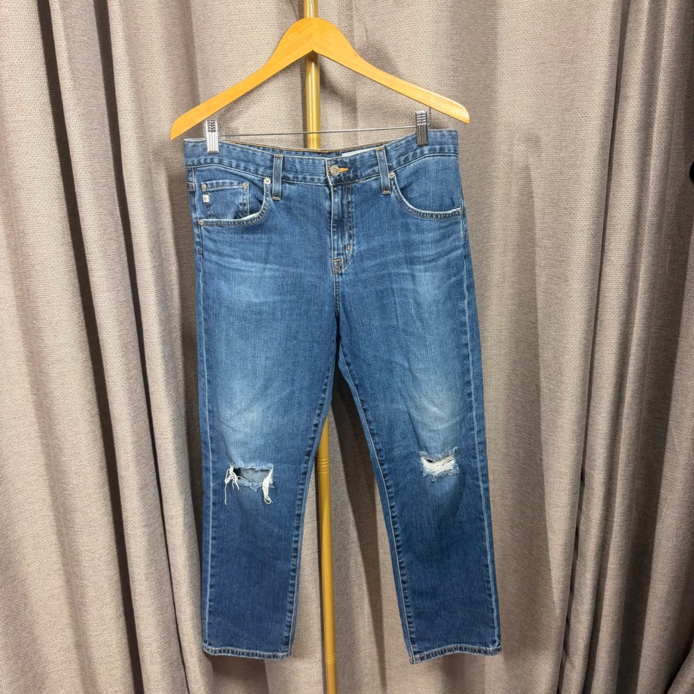 AG Adriano Goldschmied The Ex-Boyfriend Slim Distressed Jeans Sz 31R Medium Wash